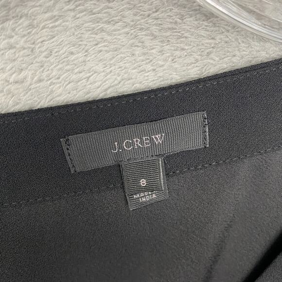 J Crew Top Womens 8 Black Drapey crepe faux wrap Tie Polyester Office V Neck - Picture 2 of 7